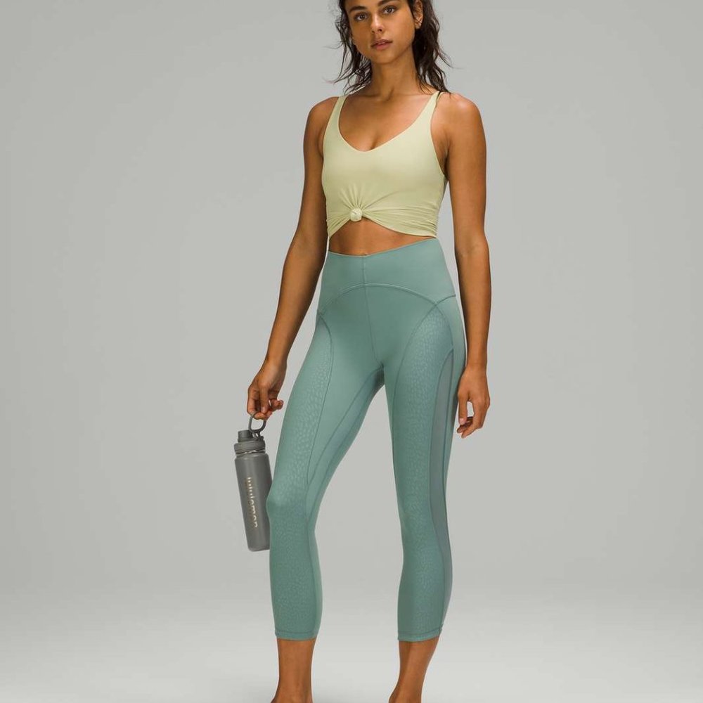 Lululemon Nulu and Mesh Mid-Rise Yoga Crop Pants, Tidewater Teal, 12
